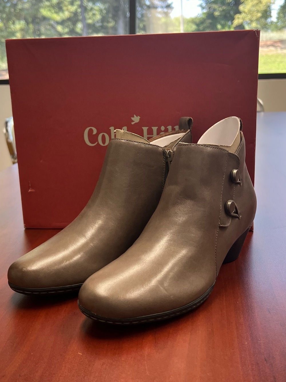 Cole Haan Gray Taupe Leather Ankle Booties